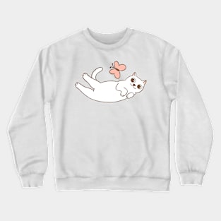 Cute white cat and butterfly Crewneck Sweatshirt